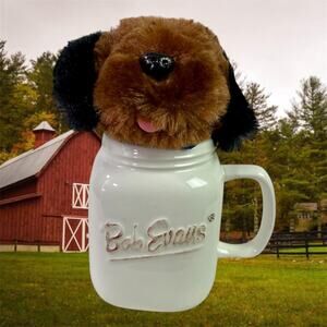 Bob Evans Gravy Brown Black Dog Plush Puppy Toy & Ceramic Coffee Mug Gift Set